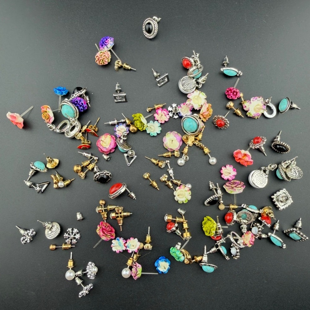 Mixed Lot Multicolor Studs 40+ Pair Floral Faux Turquoise Boho Faux Costume READ